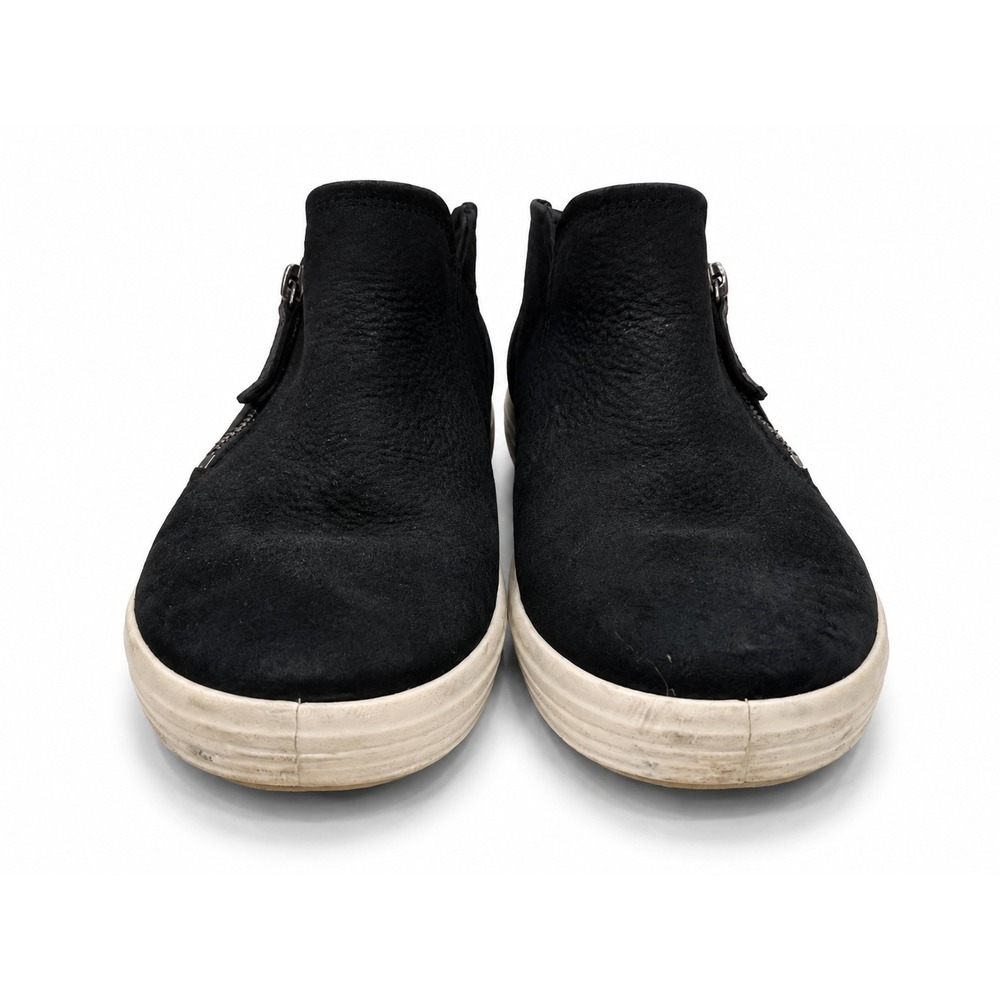 Ecco Shoes 37 Womens 6. Soft Ankle Boots Sneakers Black Nubuck Zip Up Casual - Picture 2 of 6